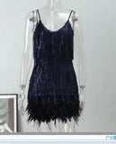 Summer New Fashion Tannegous Leash Feather Splicing Dress Color Dress Dress Direct