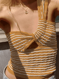 Knitted Stripe One Shoulder Tank Top-Outfit