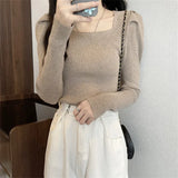 Toloer Collar Bottom Shirt Women's 2023 Autumn Winter New Knitting Low Coltleneck Sweater Short Black Bubble Sleeve Jacket