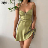 Summer Green Short Dress Satin Slip Beach Outfits for Women 2022 Fashion Sleeveless Purple Slim Club Party Dresses