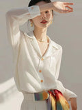 Toloer Temperament White Shirt Long-Sleeved Spring And Autumn New Unique Fashion Beautiful Shirt Early Autumn Women's Chiffon