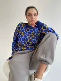 Collar Honey Sweater 2024 New Loose Temperament Versatile Plaid Head Round Collar Sweater-Outfit