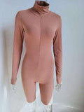 Zipper Stretch Turtleneck Embroidered Street Hipster Slim Fit Fitness Jumpsuit Yoga