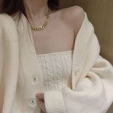New Sexy Knitted Wrap Chest Vest knitted Suit Elegant Retro V-Neck Long-Sleeved Cardigan Solid Sweater Top Two Piece