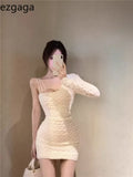 Woman Dress Sexy Diagonal Collar Slim Off Shoulder Backless French Style Chic Mini Dresses Party Ladies Clubwear-Outfit