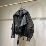 Bubble Leather Locomotive Jacket Loose PU Leather Coat Oversize New High-End Simple Autumn