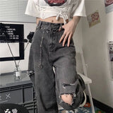 High Street Retro Loose Thin High Waist Jeans-Outfit