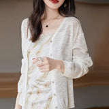 Toloer Hemp Knitting Cardigan Female Thin Ice Silk Linen Coat Sunscreen Clothes Summer Loose Outside The Shawl Air Conditioning Shirt-Outfit