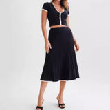 Summer New Color U-Collar Elastic Short Top Skirt Dress Suit