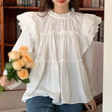 Women Shirt Vintage Loose Blouses 2023 Blusas Mujer De Moda O-neck Long Sleeve Ruffles Sweet Blouse Korean Fashion
