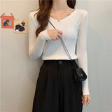 Knitted Shirt 2025 Autumn New Bottoming Shirt Slim Slim Solid Color Sweater Long Sleeves With A Short