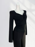 Toloer Cotton Design Sense Royal Sister Jacket V Collar Slim Slim Kink French Square Collar Women's Long Sleeve With A