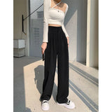 Toloer Wide Leg Pants Female Autumn High Waist Hanging Feeling Straight Tube Small Loose Casual Mop Floor Suit Pants Summer Thin Money-Outfit