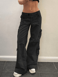 Buttoned Straight-Leg Cargo Jeans-Outfit