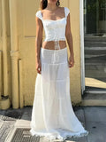 Lace Up Crop Top & Maxi Skirt Two Piece