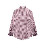 And Summer Print Casual Set Silk-Sense Stitling Long-Sleeved Single-D Row Loose Shirt High-Waisted Trousers