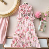Women's Autumn Dress 2025 New Heavy Industry Pressed Long Printed Chiffon Dress Sweet Holiday