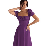 Summer High Waist Dress Women's Slimming Elegant Bubble Sleeves With Short Sleeve