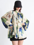 Toloer Design French Retro Print Shirt 2024 Pure Season New Fashion Dizzy Dye Lace-Up Loose Top Women's Wear-Outfit