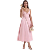 New V-Neck Sexy Design Dress Court Style Dopamine Wearing Sling Dress