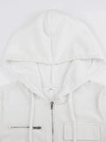 White Zip-Up Hooded Cropped Knit Top-Outfit