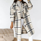 2021 New Women Long Sleeve Woolen Coats Fashion Ladies Thick Plaid Coat Female Streetwear Girls Oversize Jacket