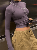 Zip-Up Long Sleeve Crop Top-Outfit