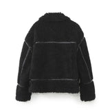 New Artificial Fur Effect Motorcycle Jacket 3548247-Outfit