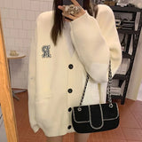 Autumn And Winter New Loose Knitted Cardigan Women's Letter Embroidered Blouse Long-Sleeved Sweater Sweater Knitted Shirt Girl-Outfit