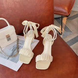 Wind Sandals Women 2025 Summer New Fine-Heeled Pearl Bows French Head With Skirt High