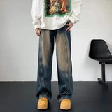 American High Street Retro Men Washed Pants Y2k Harajuku Hip Hop Loose Jeans Couples Casual Joker Straight Wide-leg