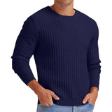 Toloer Men's New Waffge Solid Color Round Collar Long Sleeve Sleeve Sweater Fashion Casual Men's Sweater