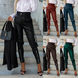 Toloer Autumn And Winter Hot Selling Fashion Slim PU Leather Waist Small Feet Trousers Pocket