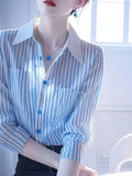 Toloer Super-Look Unique Beautiful Beautiful Blue And White Striped Polo Collar Shirt Women 2025 New Female Light Luxury Premium