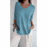 Casual Sweater Basic Thin V-Neck Seven-Sleeve Solid Female Bottoming Shirt Ice Cream