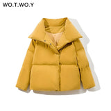 WOTWOY Thickening Oversized Winter Jacket Women Cotton Liner Cropped Padded Parkas Female Warm Coats Casual Windbreakers