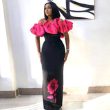 Crash One-Word Shoulder Dress Elegant Fashion High-Waisted Thin Flower Dress