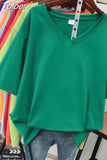100% Cotton M-6XL T Shirt Solid V Neck Tshirt Short Sleeve Women's Top Basic Summer Couple Oversized T