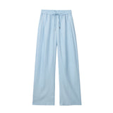 New Solid Color Elastic Waist Wide Leg Trousers 9929140-Outfit