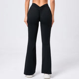 Toloer Hip Yoga V Waist Bell Bottom Pants Fitness Exercise Wide Leg Micro La High Waist Fast Drying Yoga Pants 43210-Outfit