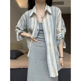 Toloer 2024 New Color Sunscreen Striped Shirt Female Simple Loose Versatile Jacket Coat Cardigan Small-Outfit