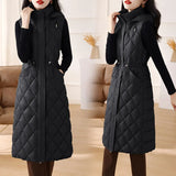 Fashion Long Down Cotton Vest Female 2024 New Winter Slim Foreign Style Over The Knee Vest Horse Clip Plus Thick Coat-Outfit