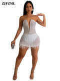 The Shoulder Rhinestones Cocktail Dress Woman Chic Deep V Neck Feather Hemline Prom Dresses Vintage Backless Bodycon