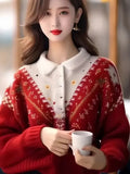 Toloer And Winter New Design Heavy Industry Hook Flower Wearing Alpaca Thick Sweater Senior Sense Loose Knit Shirt