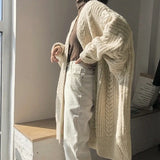 And Winter New External Wear Knitted Cardigan Retro Fashion Simple Thick Loose Mahjong Long Girl Sweater Coat