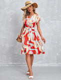 Women's Hot Style European Goods Summer 2023 New Elegant Hot Print Short-Sleeved Dress-Outfit