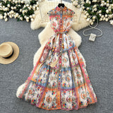 Style Niche Elegant Sleeveless Single Buckle Print Roll Dress Women Fashion Thin