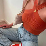 Women's Mb Sexy Cross-Hanging Neck Knitting Short Outer Wear Inside The Bottom Sling Sling Vest