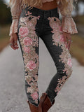 Women's Jeans Women's Trousers Color Flowers 3D Three-Dimensional Printed