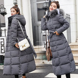 2023 Winter New Cotton Clothes Female Long Style Over The Knee Slim And Thick Padded Clothes Big Wool Collar Down Cotton-Padded Jacket Warm Coat-Outfit